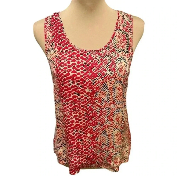 Parker Women's 100% Silk Cross Back Tank Top Animal Print Bling Pink Tan Small - Picture 2 of 10